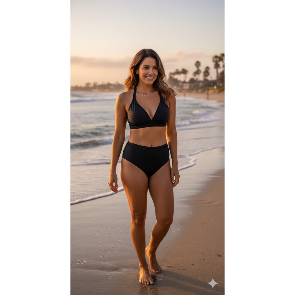 Cupshe Women's Medium Black High Waisted Bikini NWT Resortwear Luxury Core